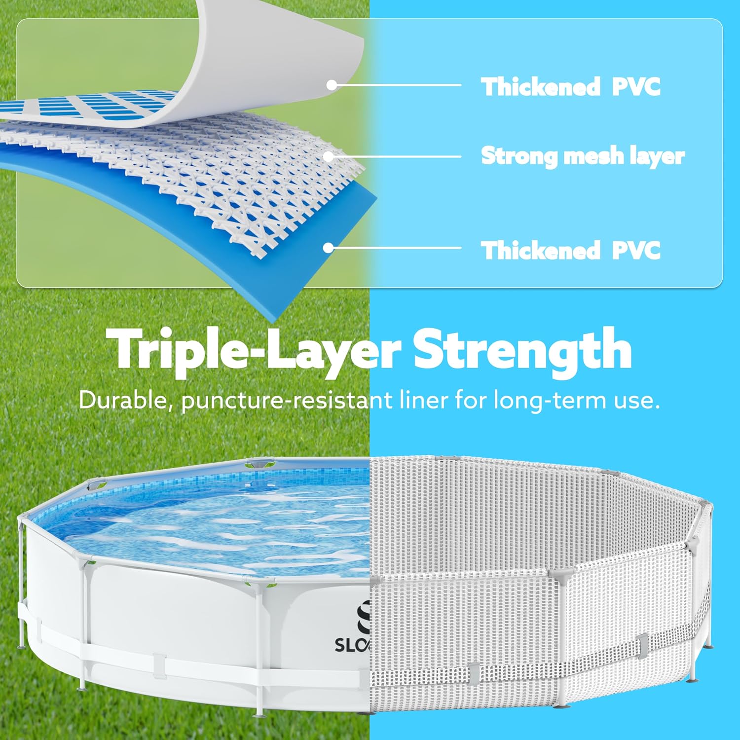 SLOOSH Round Above Ground Pool - 10ft x 30inch Outdoor Round Frame Above Ground Swimming Pool Set Kiddie Pool for Kids Adults with Filter Pump