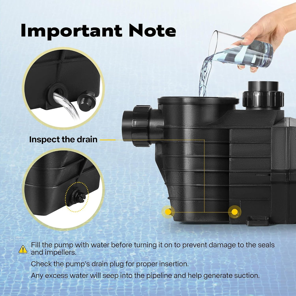 VIVOHOME 2.5HP 230V Pool Pump, Dual Speed with High Lift 79FT, Self-Priming DOE Energy Saving, 1.5' & 2' Connectors w/Strainer Basket for In-Ground Pools