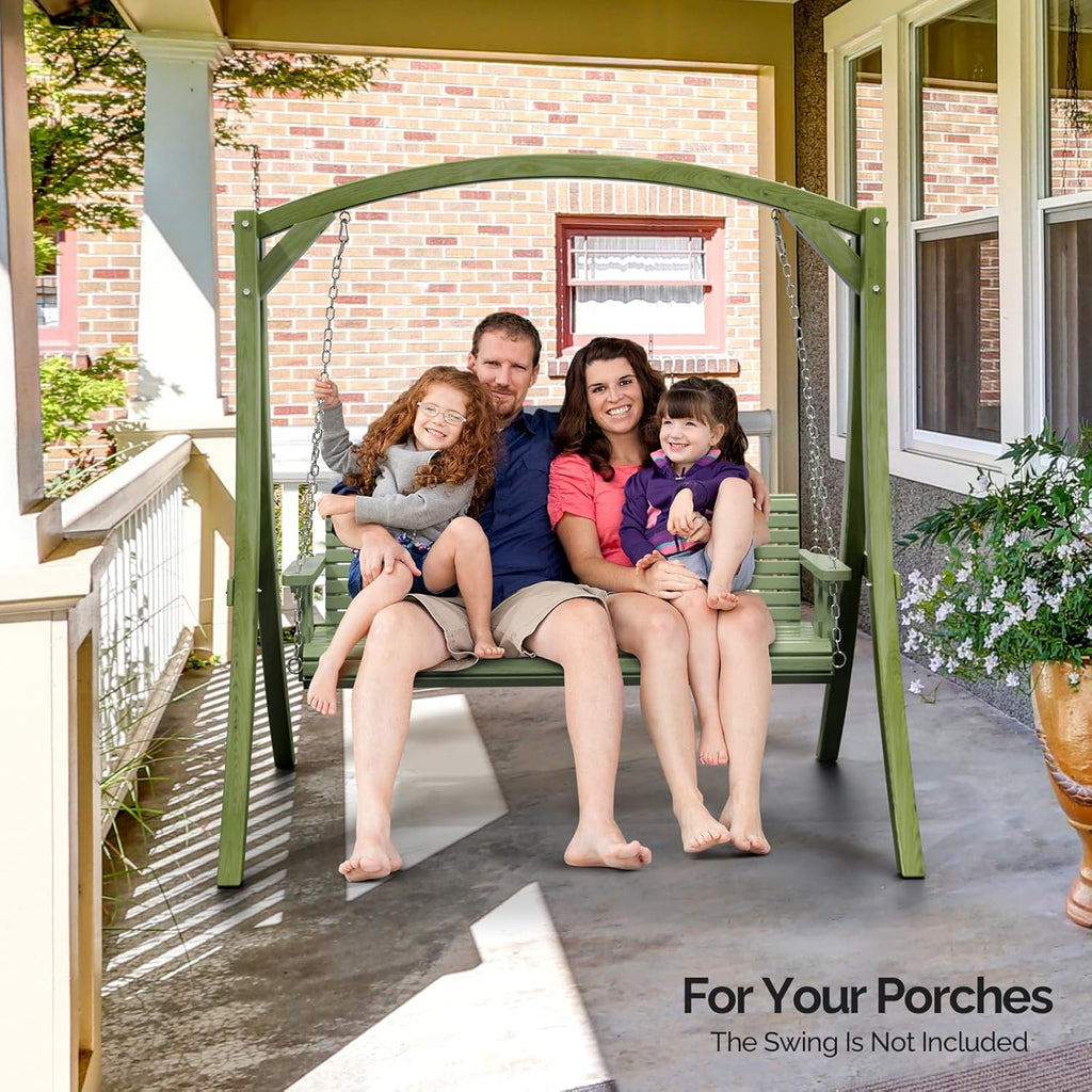 VINGLI 6.7FT Porch Swing Frame, 1000LBS Heavy Duty A-Frame Wooden Porch Swing Stand with Curved Arc Top for 5FT Porch Swing, Large Swing Hanger for Garden, Patio, Backyard & Indoor, Green