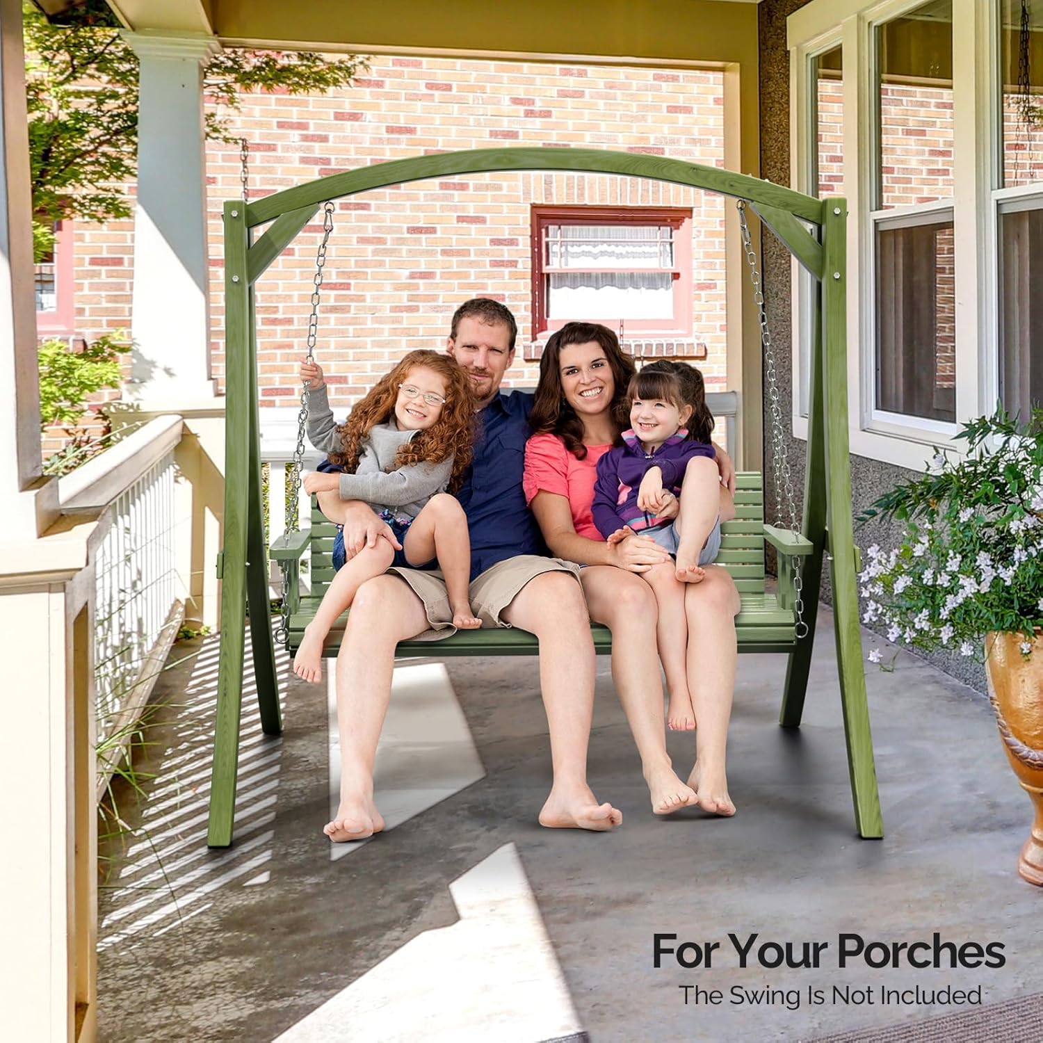VINGLI 6.7FT Porch Swing Frame, 1000LBS Heavy Duty A-Frame Wooden Porch Swing Stand with Curved Arc Top for 5FT Porch Swing, Large Swing Hanger for Garden, Patio, Backyard & Indoor, Green