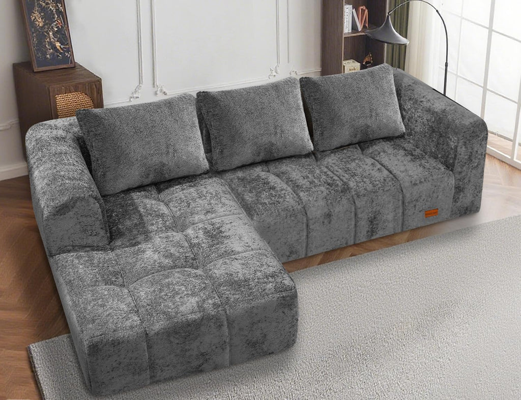 HABUTWAY 103' L-Shaped Modular Sectional Sofa, No Assembly Required Deep Seat Couch with 3 Pillows, Soft Fabric Upholstered, Modern Chaise Lounge for Living Room, Bedroom, Grey