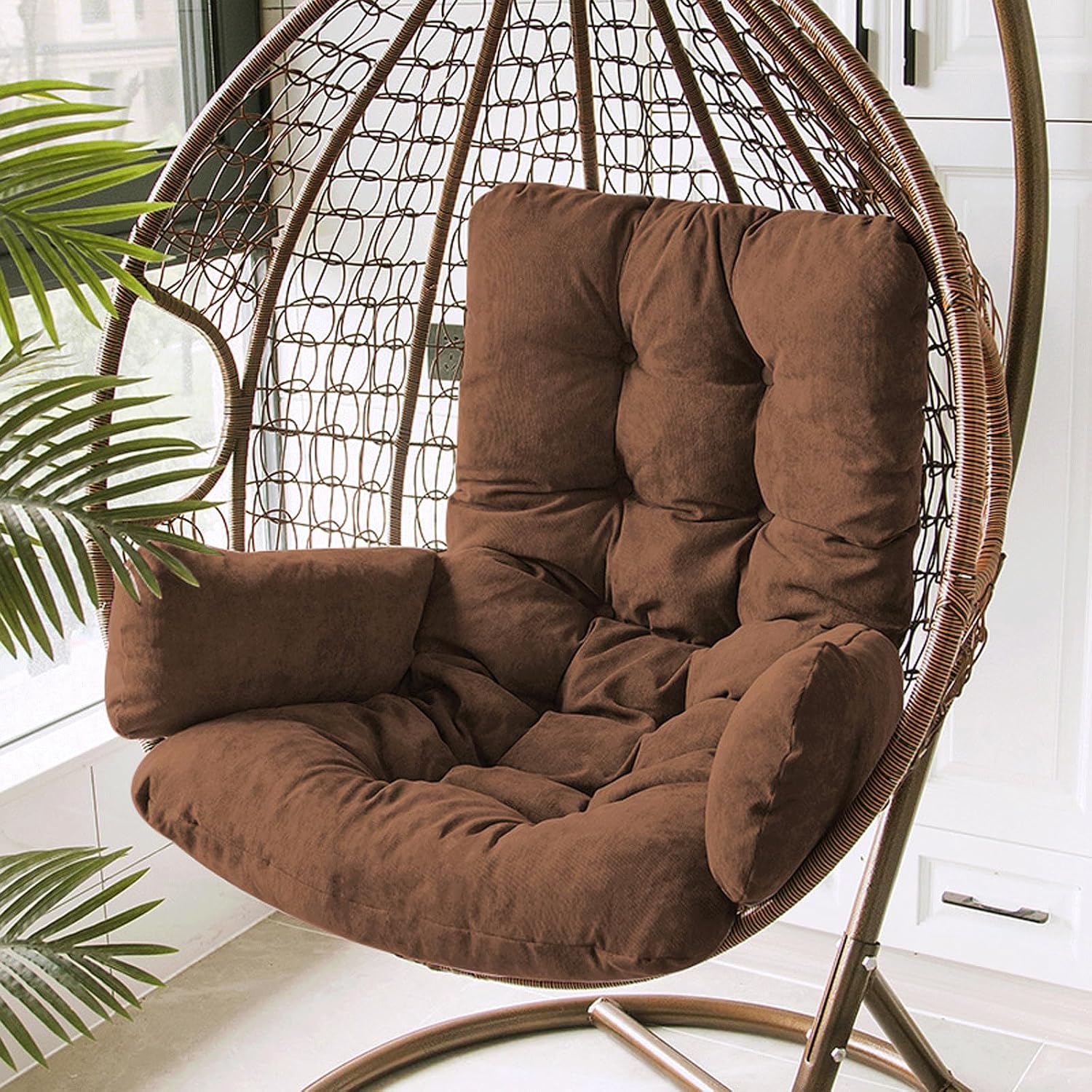 Comfortable Replacement Cushion for Egg Chairs Washable & Removable Rocking Chair Cushion Thick Hanging Basket Seat Pad Foldable Egg Swing Chair Cushion,Kaffee-Detachable