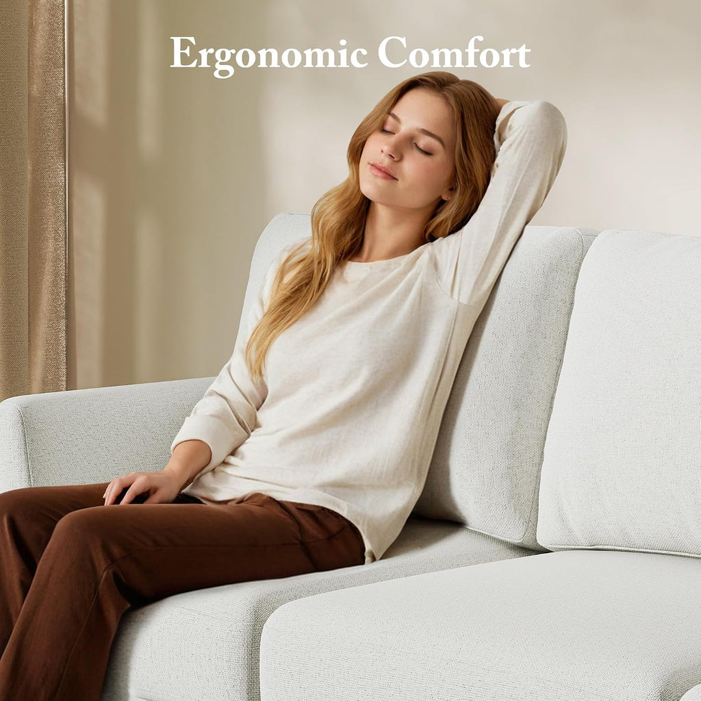 Busaurus 3 Seater Sofa Couch with Deep Seats, 89' Mid Century Modern Upholstered Sofa with Armrests, Comfy Couches for Living Room, Bedroom, Apartment and Office (Beige)