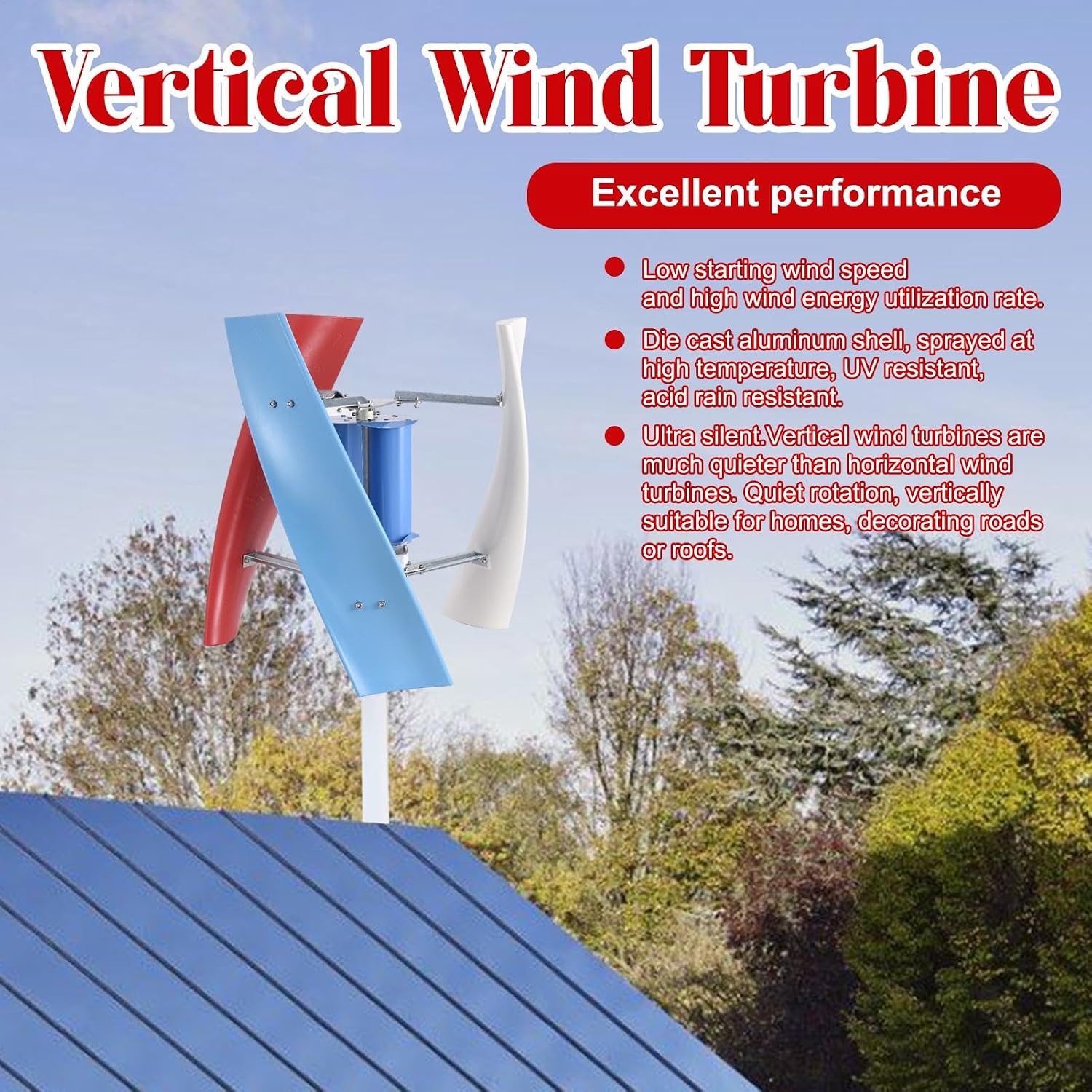 Vertical Wind Turbine | 3 Leaves Wind Powered Generator 3000W - AC Permanent Magnet Generator Kit for Home, RVs, Boats, Terraces, Cabins