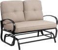 JY QAQA Outdoor Patio Metal Glider Rocking Bench, Garden Porch Furniture Glider, Wrought Iron Chair Set with Cushion, Beige