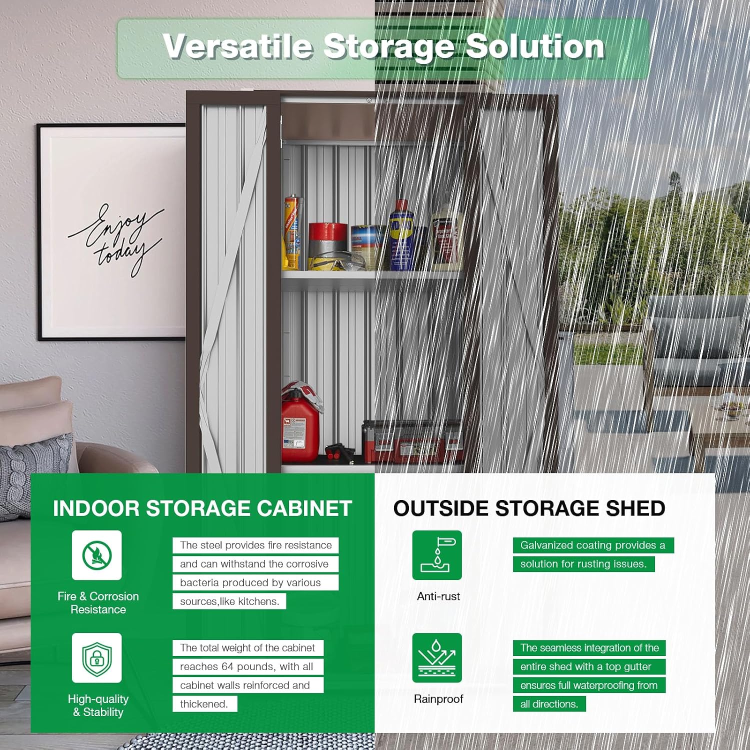AECOJOY Outdoor Storage Cabinet Waterproof with Adjustable Shelves, Vertical Tall Garden Tool Cabinet, Sheds & Outdoor Storage Clearance Cabinet Weatherproof for Outside or Indoor in Brown