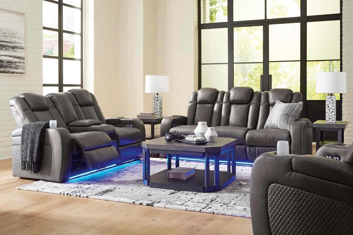 Signature Design by Ashley Fyne-Dyme Contemporary Power Reclining Sofa with USB Charging Ports and Adjustable Headrest, Brown