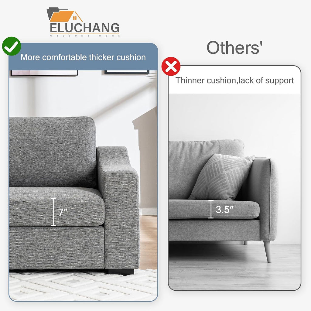 ELUCHANG Convertible Sectional, L-Shaped Couch with Extra Deep Seats, Natural Linen Fabric Comfy Modern Corner Sofa for Living Room, Office, Grey | Easy to assemble, Breathable material, Extra deep seat, Easy to clean, Pet friendly