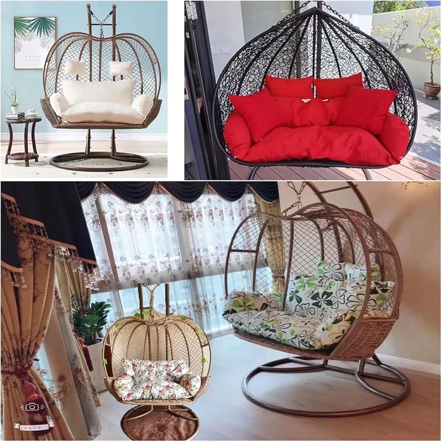 Double Hanging Chair Cushion Replacement Egg Chair Cushions, 2 Seater Egg Chair Swing Cushion Hanging Hammock Chair Cushions Washable(Beige)