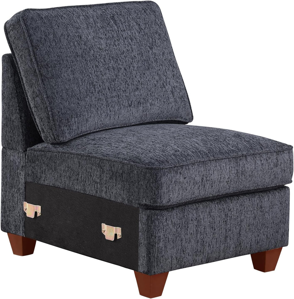 Ball & Cast 116' L-Shaped Sectional Couch with Movable Ottoman & 6 Throw Pillow,7 Seat Chenille Upholstered Sectional Sofa W/Wide Armrest,DIY Combination,Comfy Sectionals Set for Living Room,Dark Gray