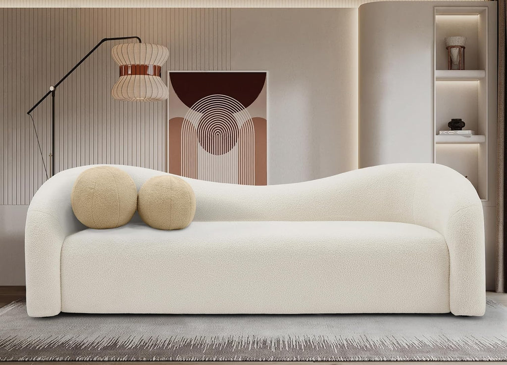 Meridian Furniture 186Cream-S Kali Collection Modern | Contemporary Sofa with Soft Cream Faux Shearling Teddy Fabric, Curved Back, 86' W x 33' D x 27' H, Cream