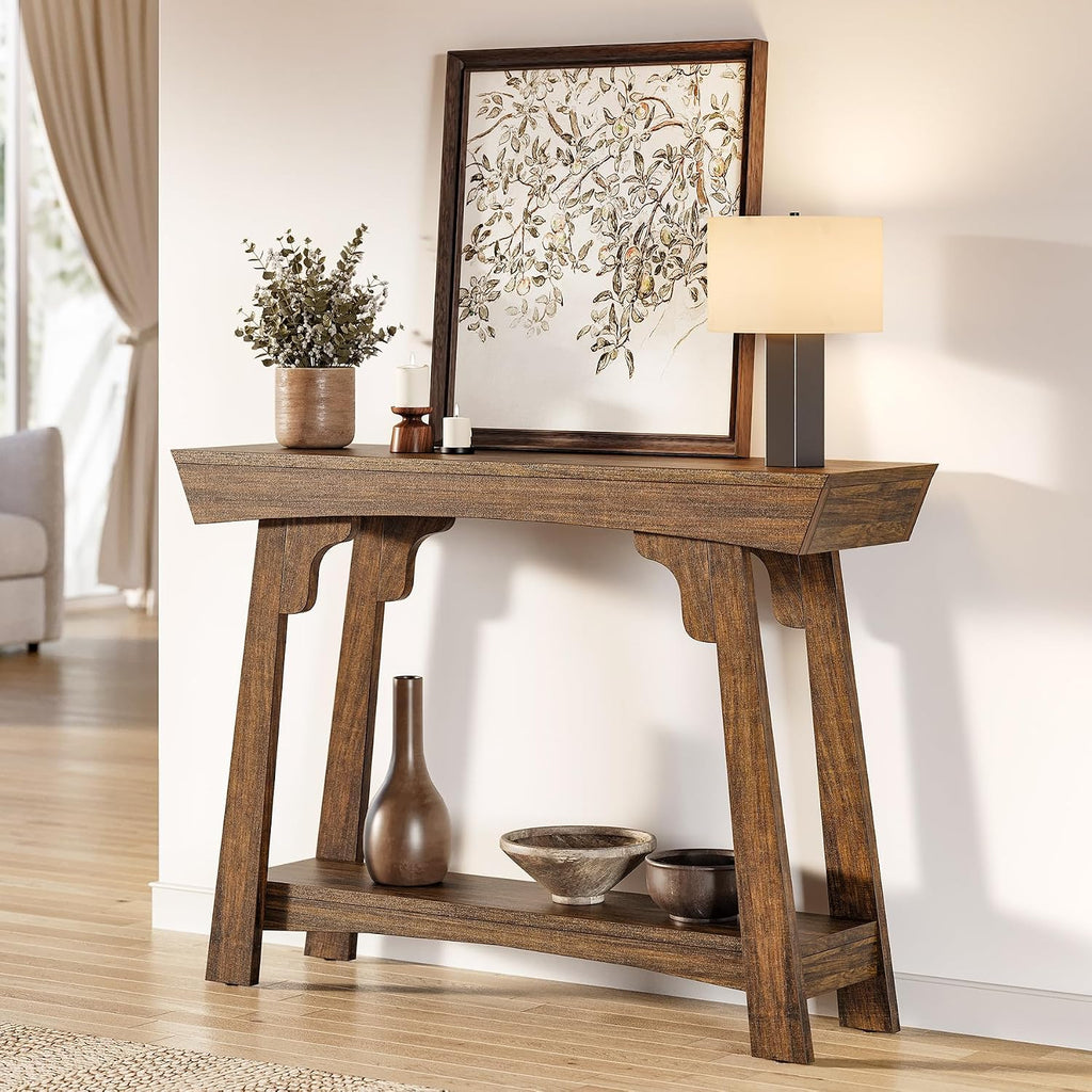 LITTLE TREE 41-Inch Console Table with Storage, 2-Tier Sofa Table Behind Couch, Farmhouse Entryway Table for Living Room, Hallway (Rustic Brown)
