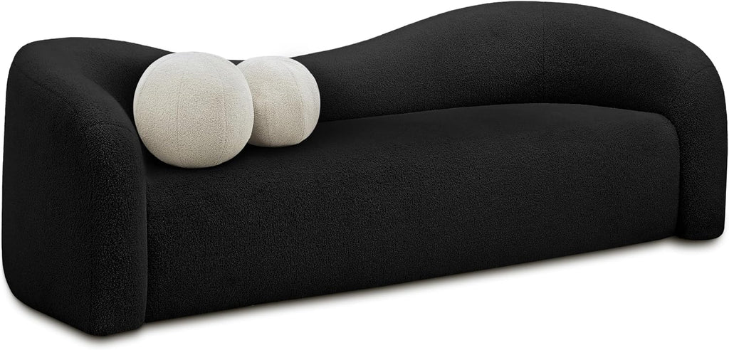 Meridian Furniture 186Black-S Kali Collection Modern | Contemporary Sofa with Soft Black Faux Shearling Teddy Fabric, Curved Back, 86' W x 33' D x 27' H, Black