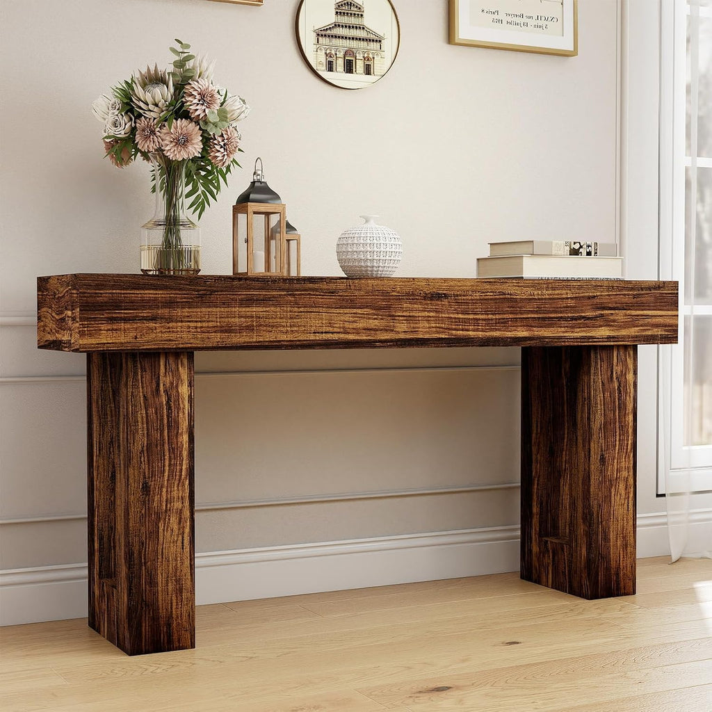 Spaco 63'' Long Console Table,2 Tier Farmhouse Entryway Table Sofa Table with Storage,Wood Behind Couch Table for Living Room, Hallway,Foyer (Dark Brown)