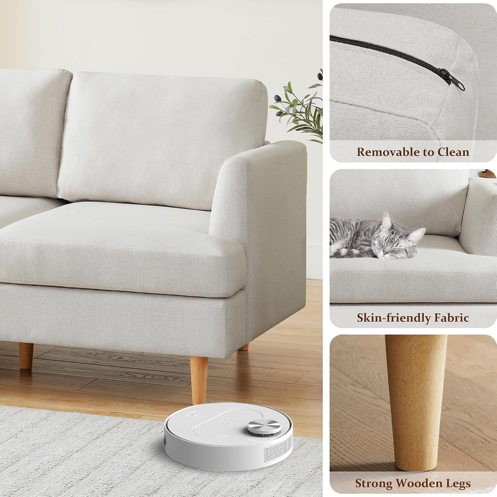 Busaurus Loveseat Mid Century Modern 65' Small Couches for Small Spaces Love Seat with 2-3 Seat Upholstered Cushion Sofa for Bedroom & Living Room Apartment, Beige