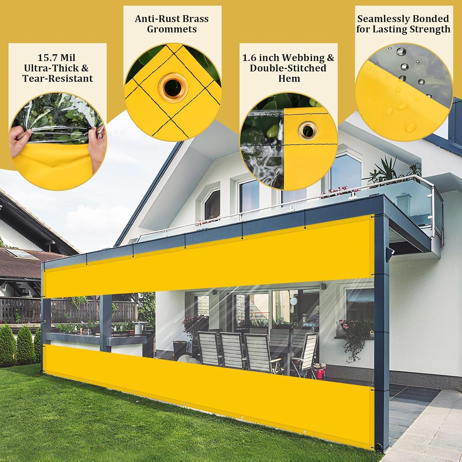 Shade&Beyond Outdoor Vinyl Curtain, 14'W x 20'L Heavy Duty Clear Tarp with Grommets Waterproof, Privacy Clear Panel UV-Resistant for Pergola Gazebos Porch Enclosure Patio(Customized Size, Yellow)
