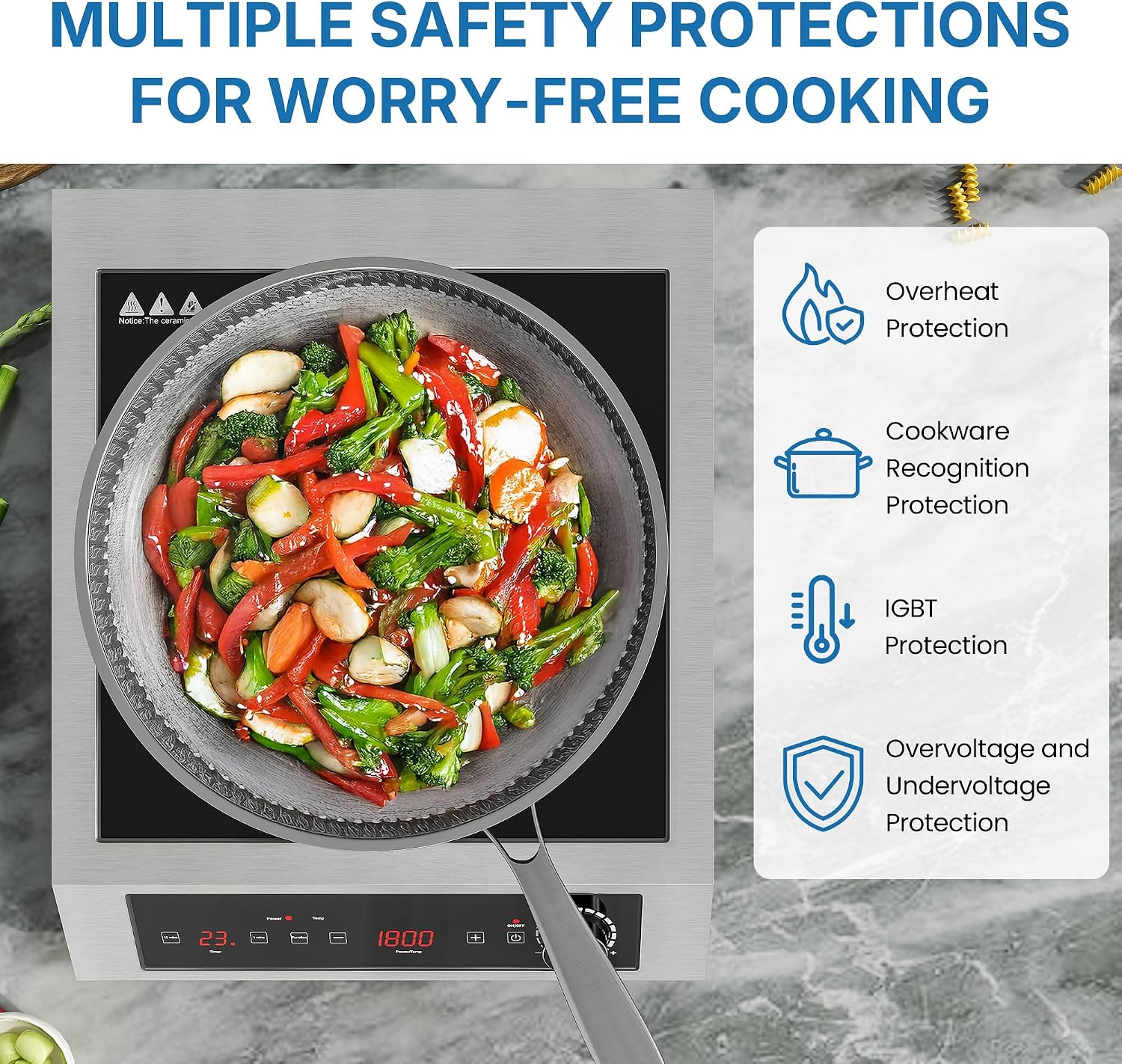 Commercial Induction Cooktop 1800W, Professional Electric Countertop Burner, 10 Power & 10 Temp Setting, Induction Hot Plate with Timer, Electric Stove with LED Screen, Black