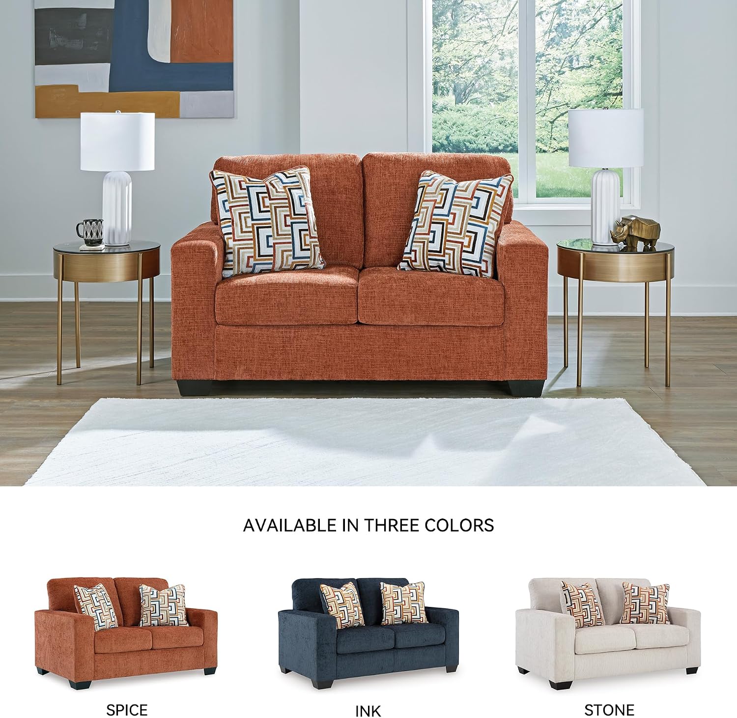 Signature Design by Ashley Aviemore Casual Loveseat with 2 Accent Pillows, Orange
