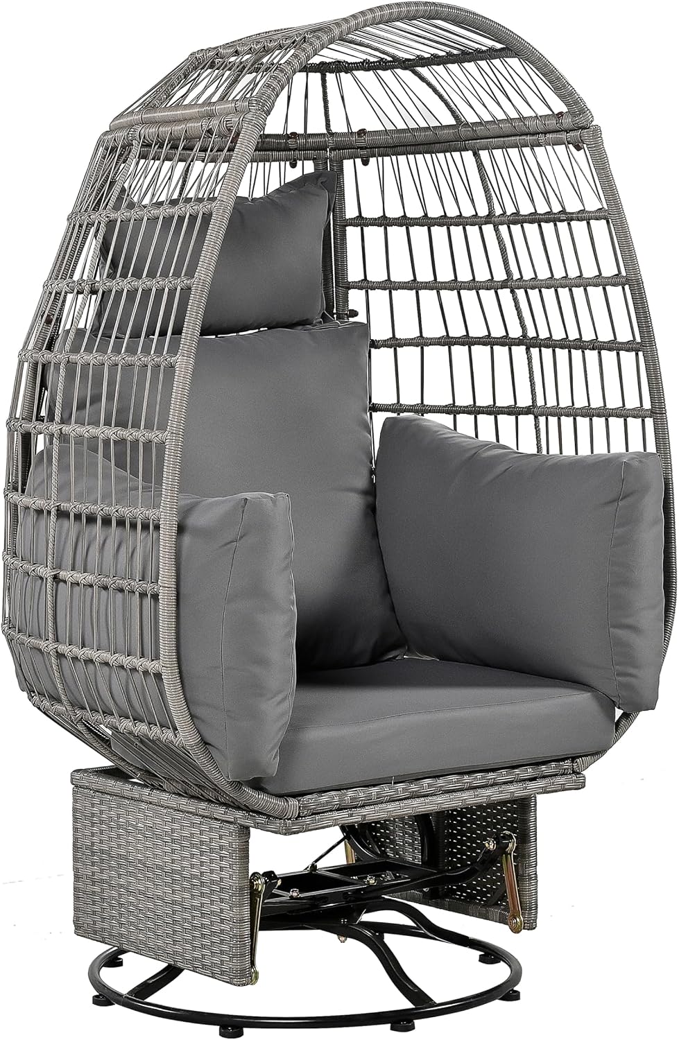 Outdoor Swivel Chair with Cushions, Rattan Egg Patio Chair with Rocking Function for Balcony, Poolside and Garden