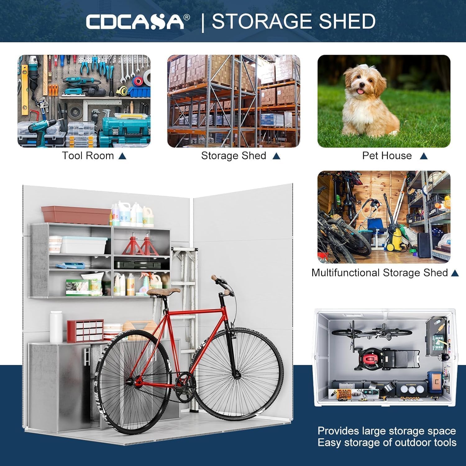 CDCASA 6x4 FT Resin Shed, Large Waterproof Outdoor Storage Sheds with Floor Included & Lockable Door & Vents, Outside Plastic Tool Shed for Backyard, Patio, Poolside, Lawn
