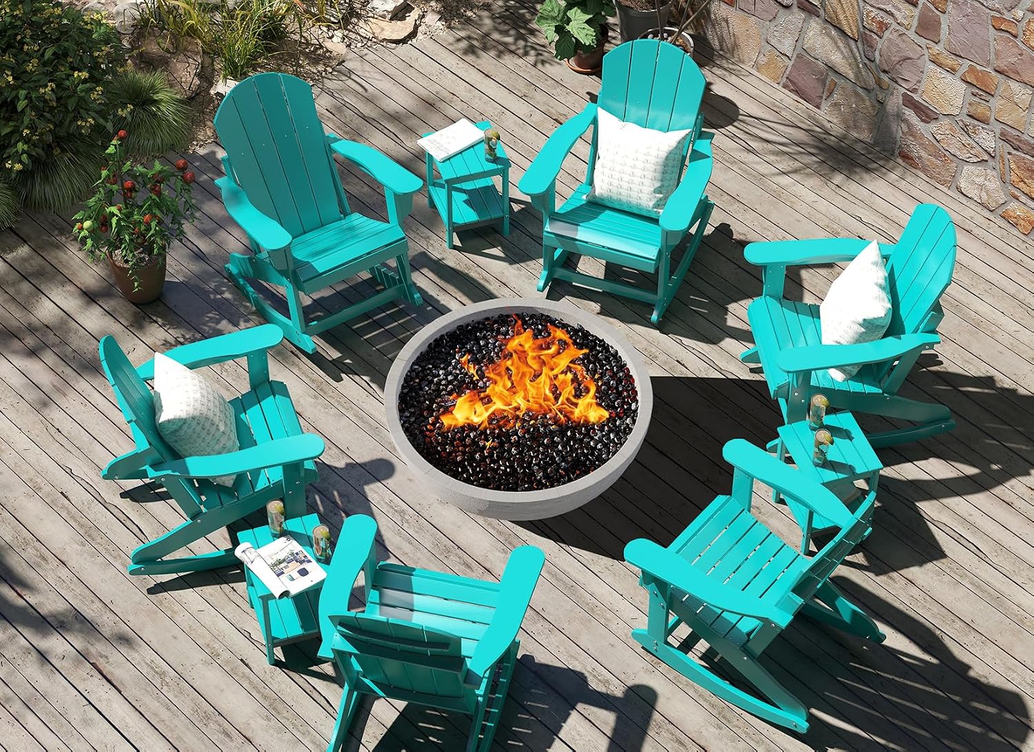 GREENVINES Adirondack Rocking Chair | HDPE Plastic | Porch Rocker | Chair for Outdoor Patio Deck | All Weather | Aqua