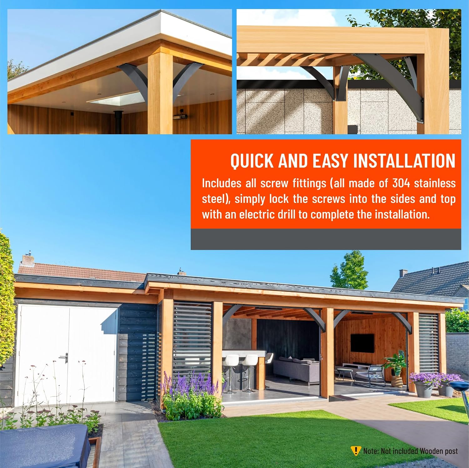 Heavy Duty Integrated Arc 4''x4''(Actual Tube Dia: 3.2''x 3.2'') 45 Degree Angle Support Pergola Brackets Q235-Steel 4Pack