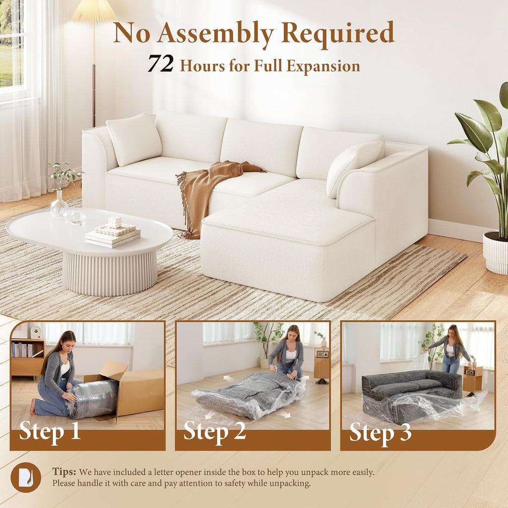 Vesgantti 106' Cloud Sectional Couch with Chaise, Deep Seat Modular Sectional Sofa Chenille Memory Foam Sofa Boneless Couches for Living Room Bedroom, No Assembly Required (Beige, Right-Facing Chaise)