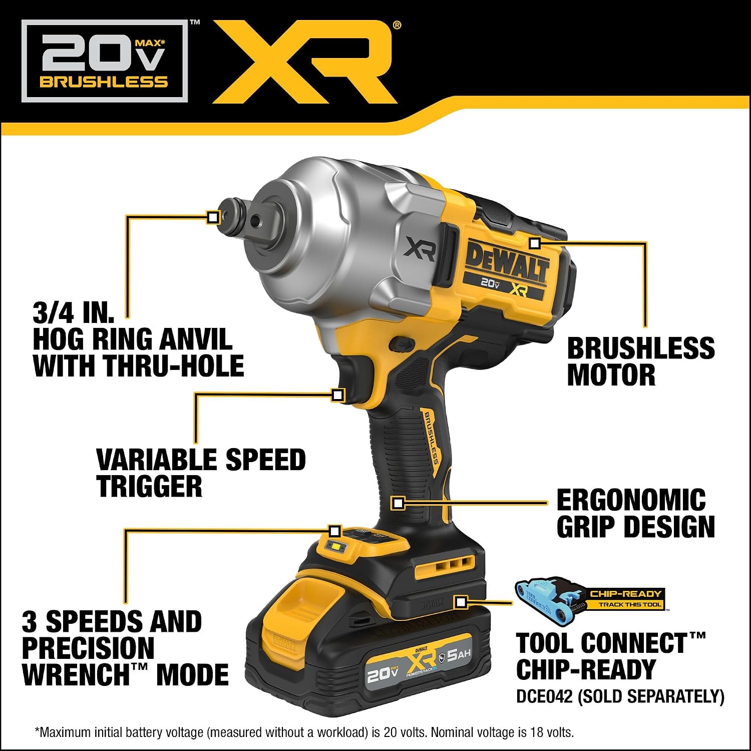 DEWALT 20V MAX XR 3/4 Inch Cordless Impact Wrench Kit with POWERSTACK Battery and Charger (DCF964GH1)