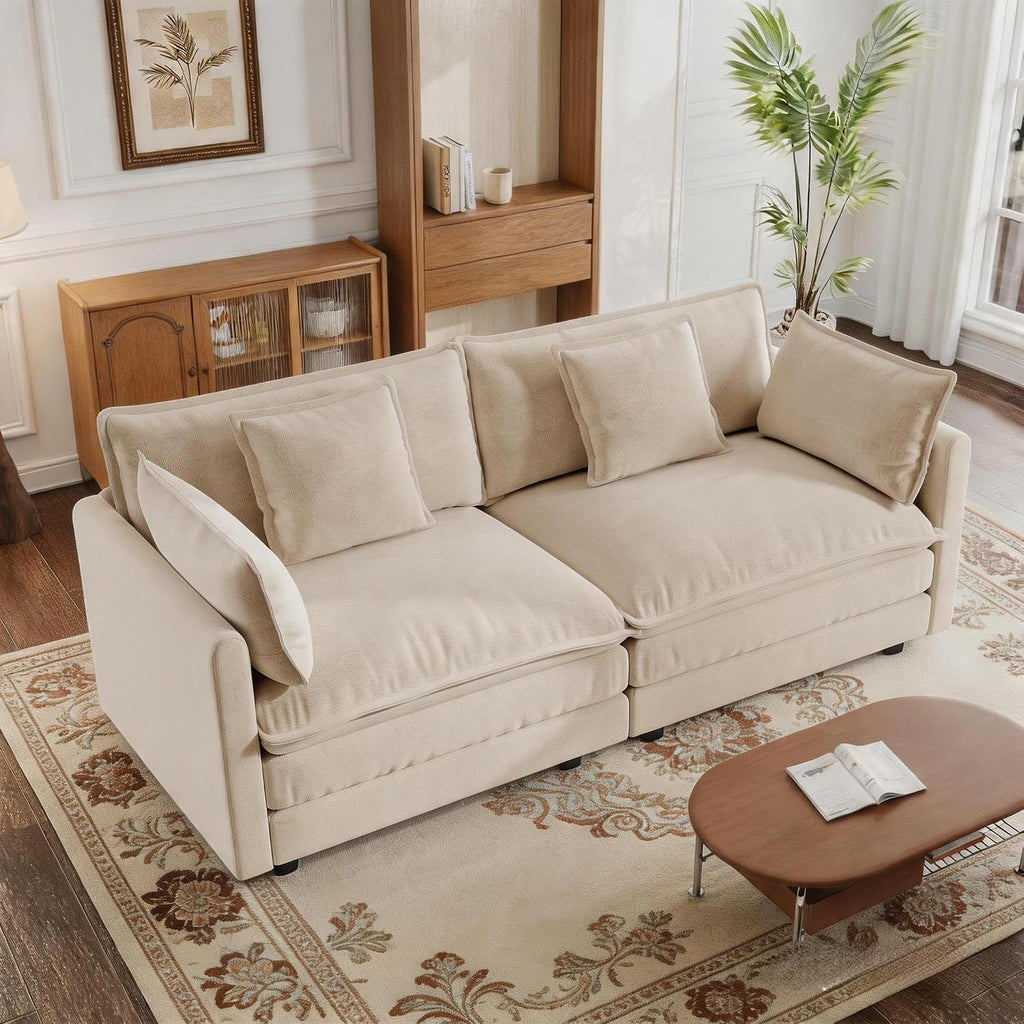 GNIXUU 76' Modular Sectional Sofa, Camel Loveseat Sofa Cloud 2 Seater Couch, Comfy Chenille Love Seats 25' Deep Seat with 2 Pillows for Small Spaces Apartment Studio Office Bedroom Living Room