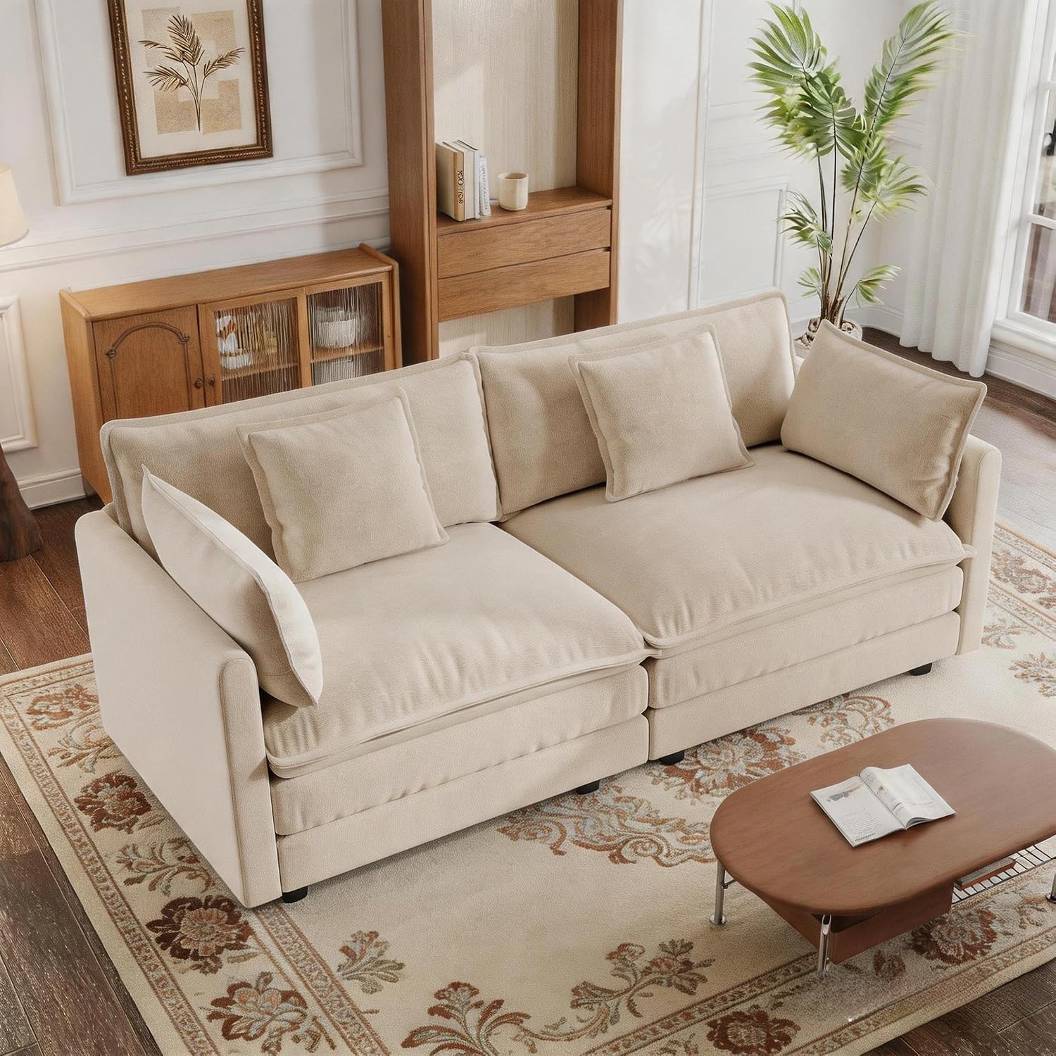GNIXUU 76' Modular Sectional Sofa, Camel Loveseat Sofa Cloud 2 Seater Couch, Comfy Chenille Love Seats 25' Deep Seat with 2 Pillows for Small Spaces Apartment Studio Office Bedroom Living Room