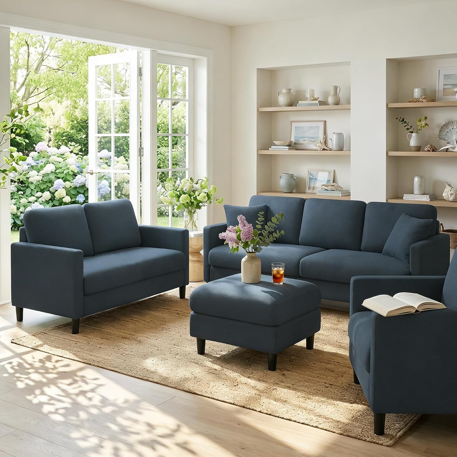 Welzona 83' Couches for Living Room, Teddy Sofa Couch, Comfy Sofas for Living Room, Tool-Free Setup Loveseat Sofa, All-Wood Love Seat Couches, Small Couch 2 Pillows Included, Blue Grey
