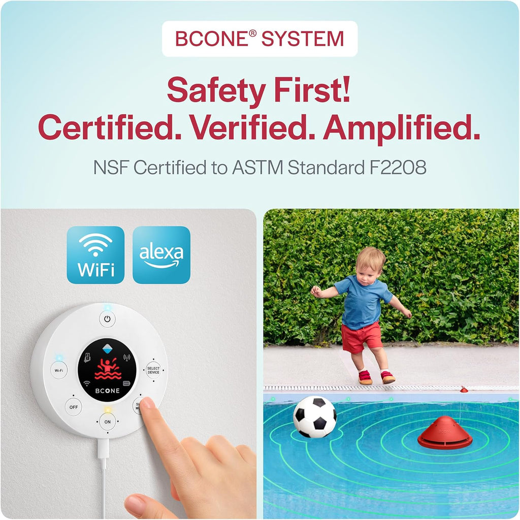 BCONE® Pool Alarm by Lifebuoy® | ASTM F2208 Certified | Floating Safety Device with App Alerts + Alexa Voice Control | 2.4GHz Wi-Fi | for Inground & Above-Ground Pools