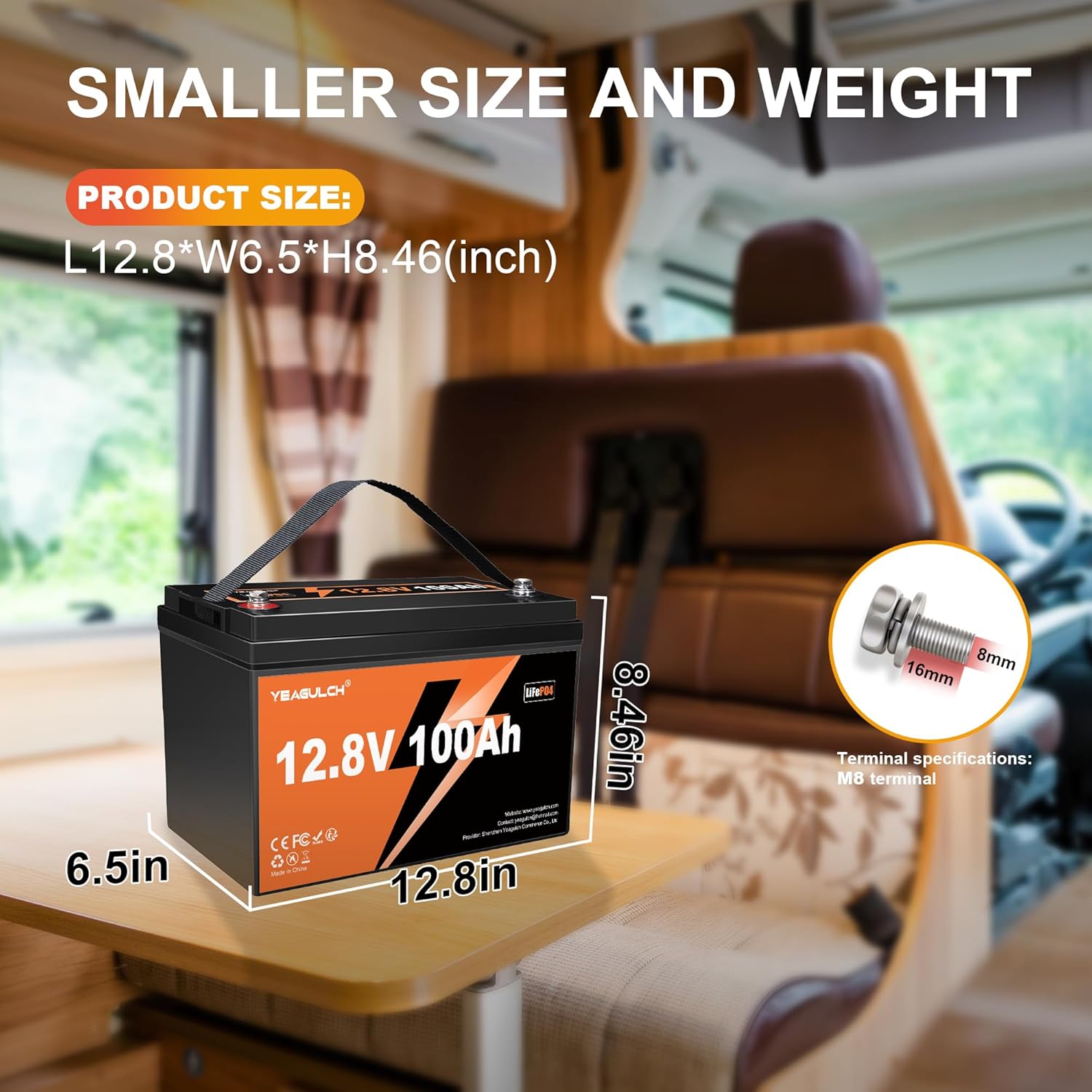 12V 100Ah LiFePO4 Lithium Battery Built-in 100A BMS 1280Wh Rechargeable 8000+ Deep Cycle Marine 12 Volt Lithium Batteries for RV Camping Solar Off-Grid