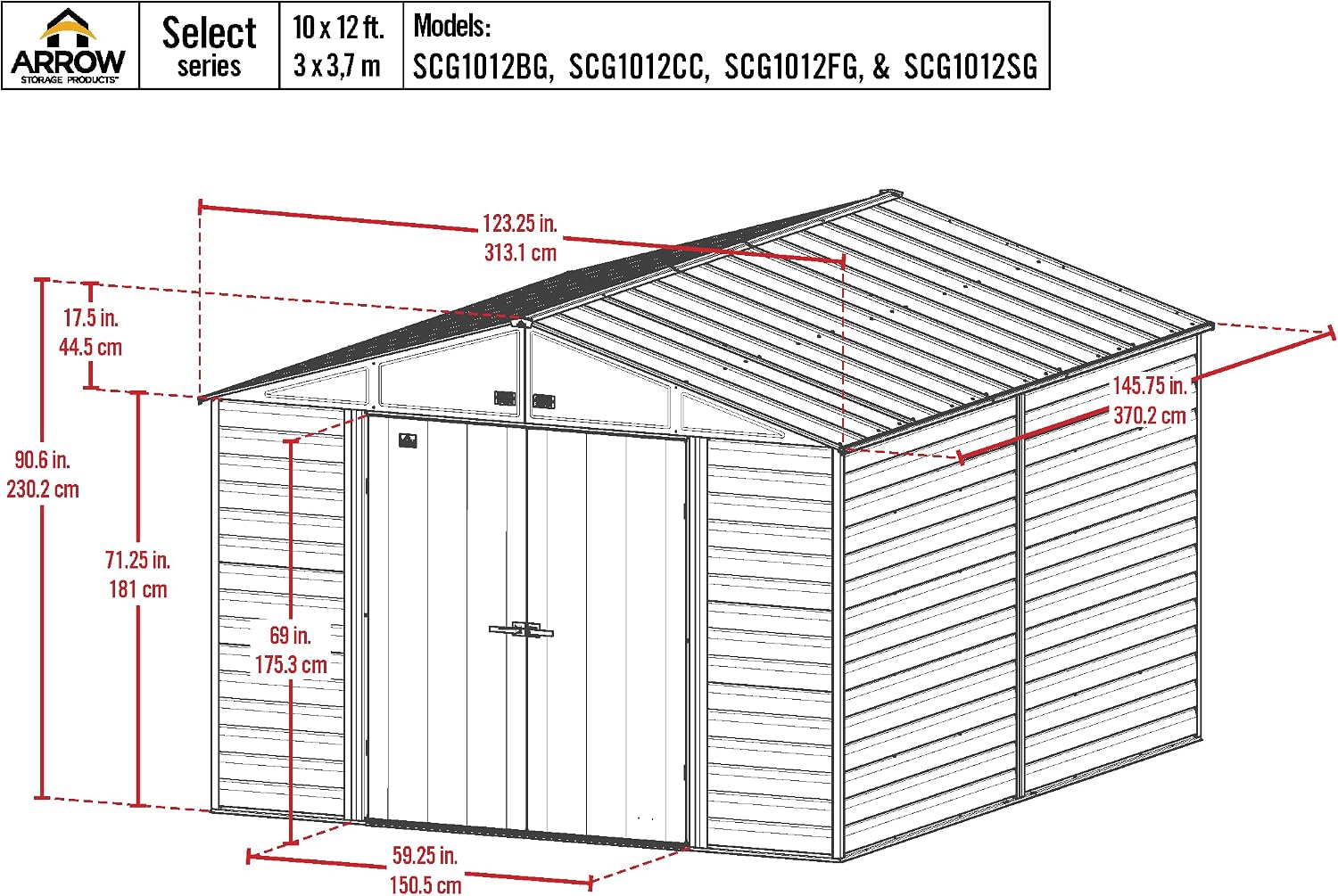 Arrow Select 10' x 12' Outdoor Lockable Steel Storage Shed Building, Sage Green