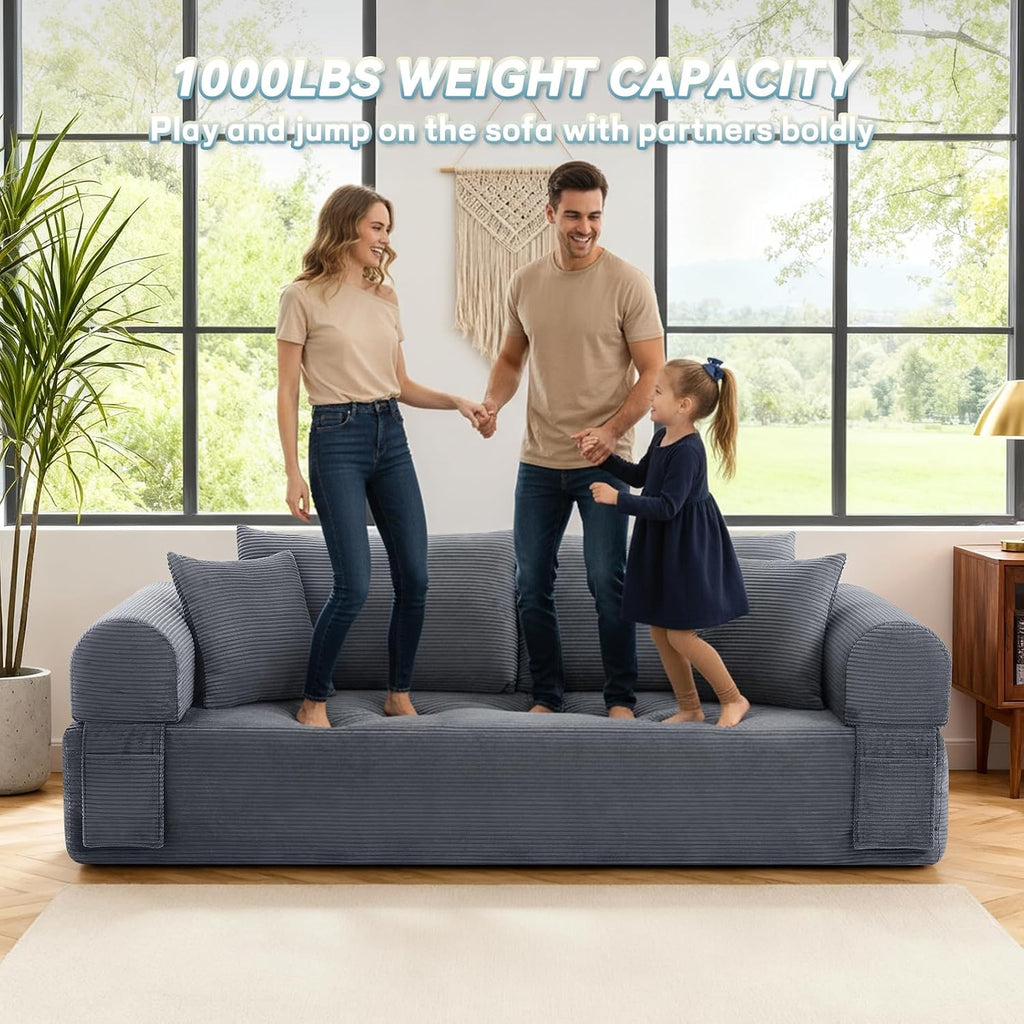 3 Seater Sofa Couch for Living Room (Grey, 38' D + 4 Pillows)
