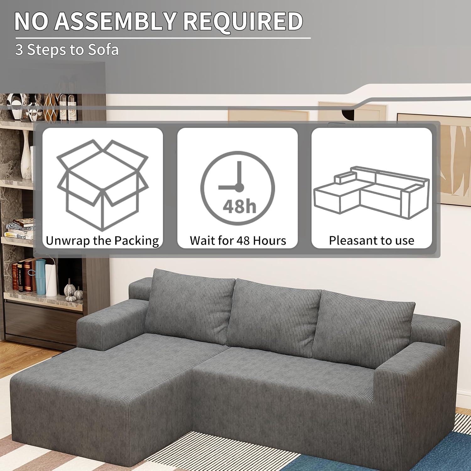 87' Modular Sectional Sofa, Cloud Sectional Couch with Deep Seat, Modern Modular L-Shape Sofa with Chaise, Cozy Boneless Couches for Living Room, Small Spaces, No Assembly Required