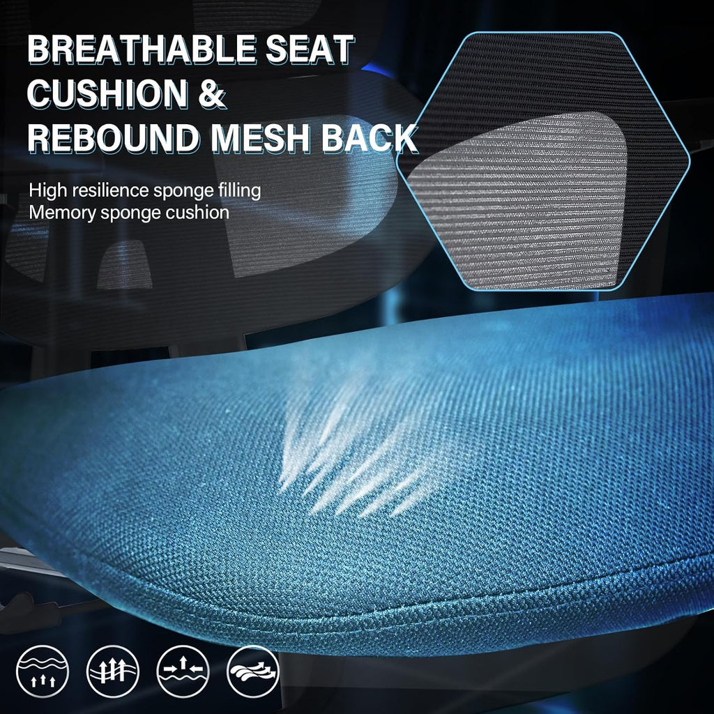Ergonomic Mesh Office Chair with Retractable Footrest - High Back Computer Chair with Lumbar Support, Adjustable Armrests and Headrest - Adult Multifunctional Home Office Chair, Black