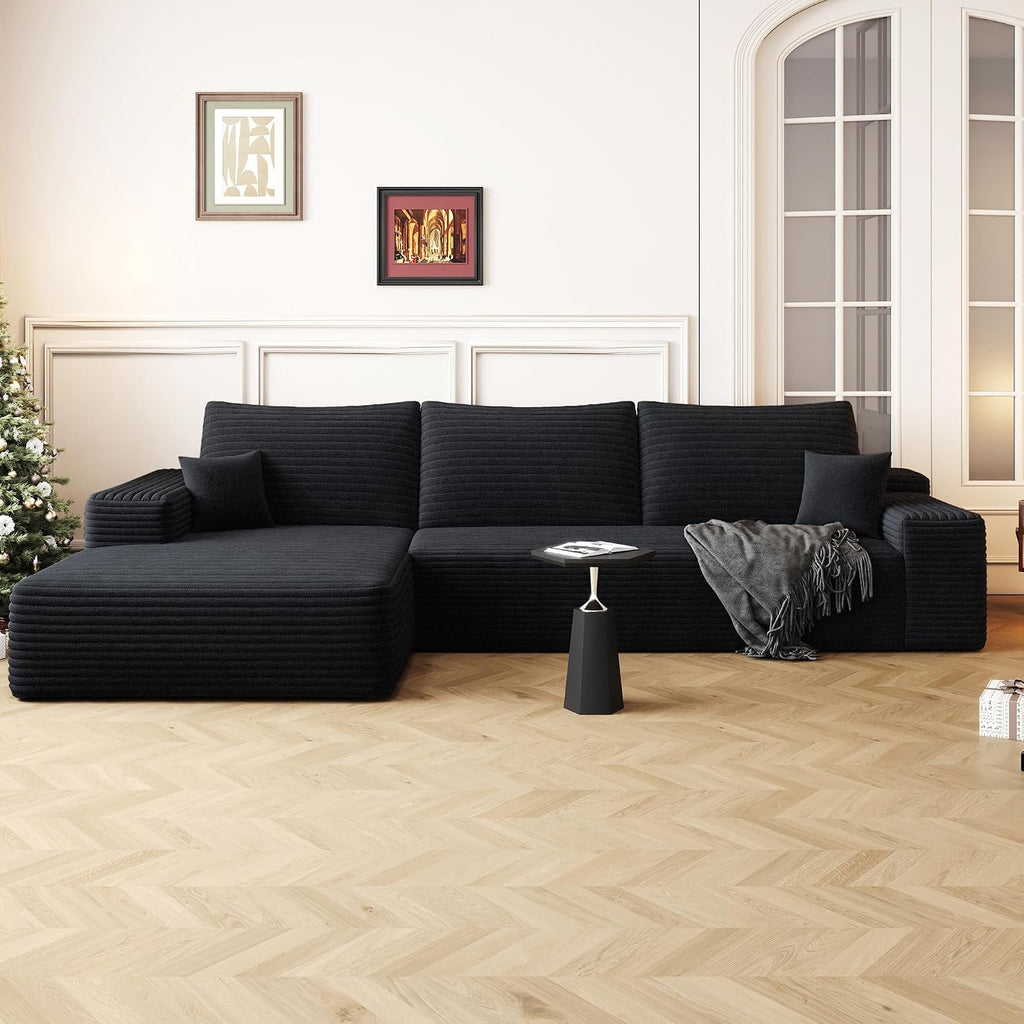 108' Sectional Couches for Living Room Cloud Couch Sofa with L-Shape Upholstered Boneless Couchs Modern Modular Sectional Couch with Chaise (Black, 108' Left Facing Chaise+2Seaters)