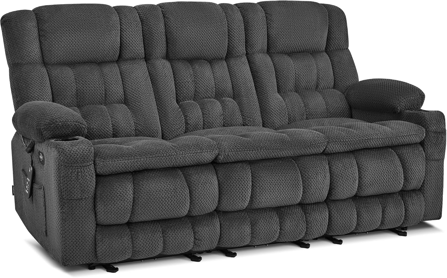 MCombo 80.7' W 3 Seater Power Reclining Sofa with Heat and Vibration Massage, Zero Gravity Recliner Sofa Couch for Living Room, Fabric 6316M3 (Dark Grey, 3-Seater)