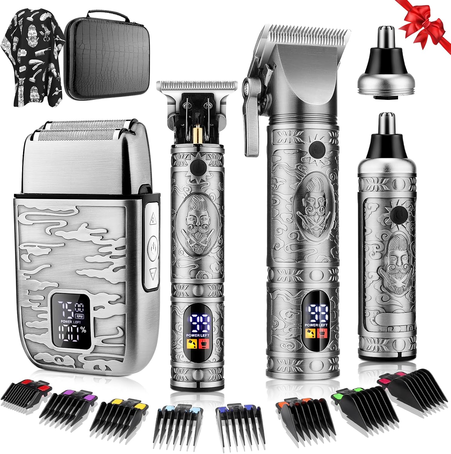 QREEYX Hair Clippers for Man T-Blade Trimmer Nose Hair Trimmer Electric Shaver Set, Professional 4 in 1 Barber Clippers Set for Haircut, Men's Grooming Kit with LCD Display, Ideal Gift for Him