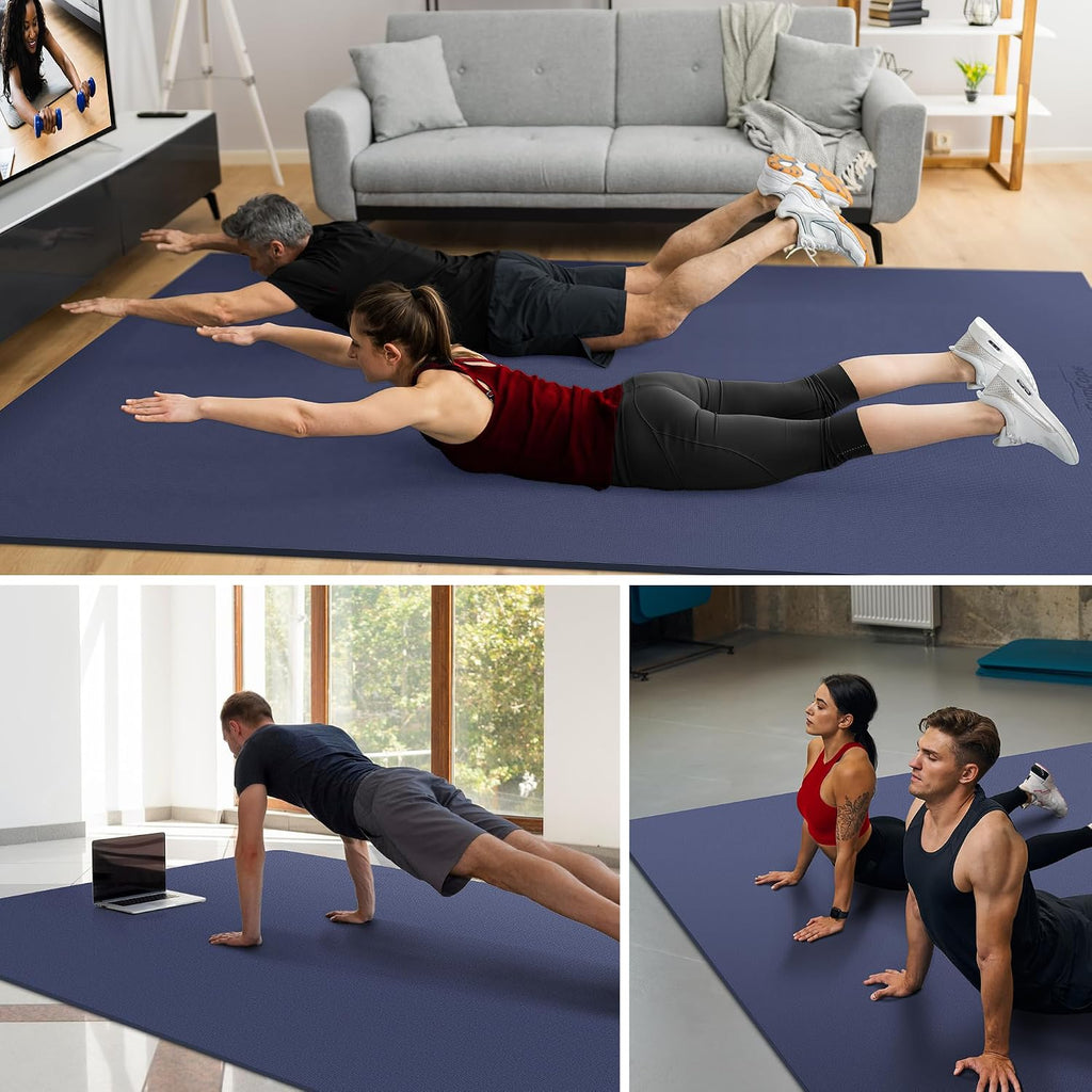 GymCope Large Exercise Mat for Home Workout,12'x6'/10'x6'/9'x6'/8'x6'/7'x5'/6'x4' (7mm) Extra Thick Workout Mat, High-Density Gym Mat for Cardio, Jump Rope, MMA, Weights (Shoe-Friendly)