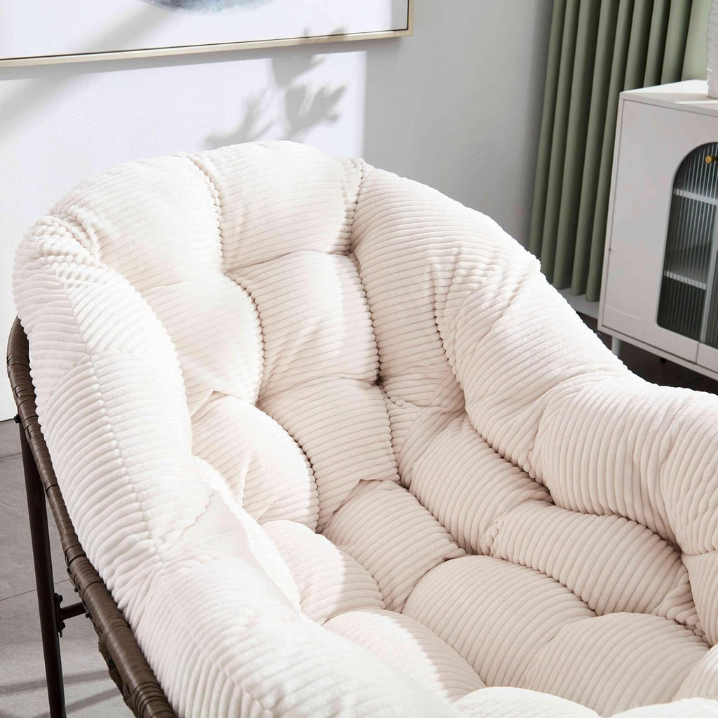 Wicker Outdoor Rocking Chair Rattan Egg Chair with Thick Cushion 30° Smooth Rocking Patio Lounge Reclining for Indoor Outdoor Use Living Room Front Porch Balcony Lawn Garden, White