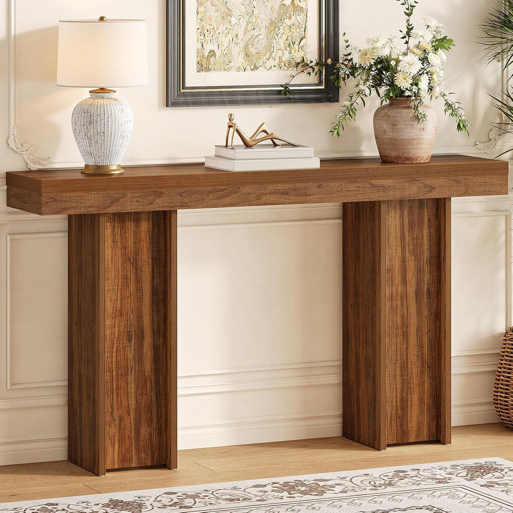 Farmhouse Console Table, 55'' Behind The Couch Table Wooden Entryway Table with Storage Double-Sided Tables for Entryway, Living Room, Hallway
