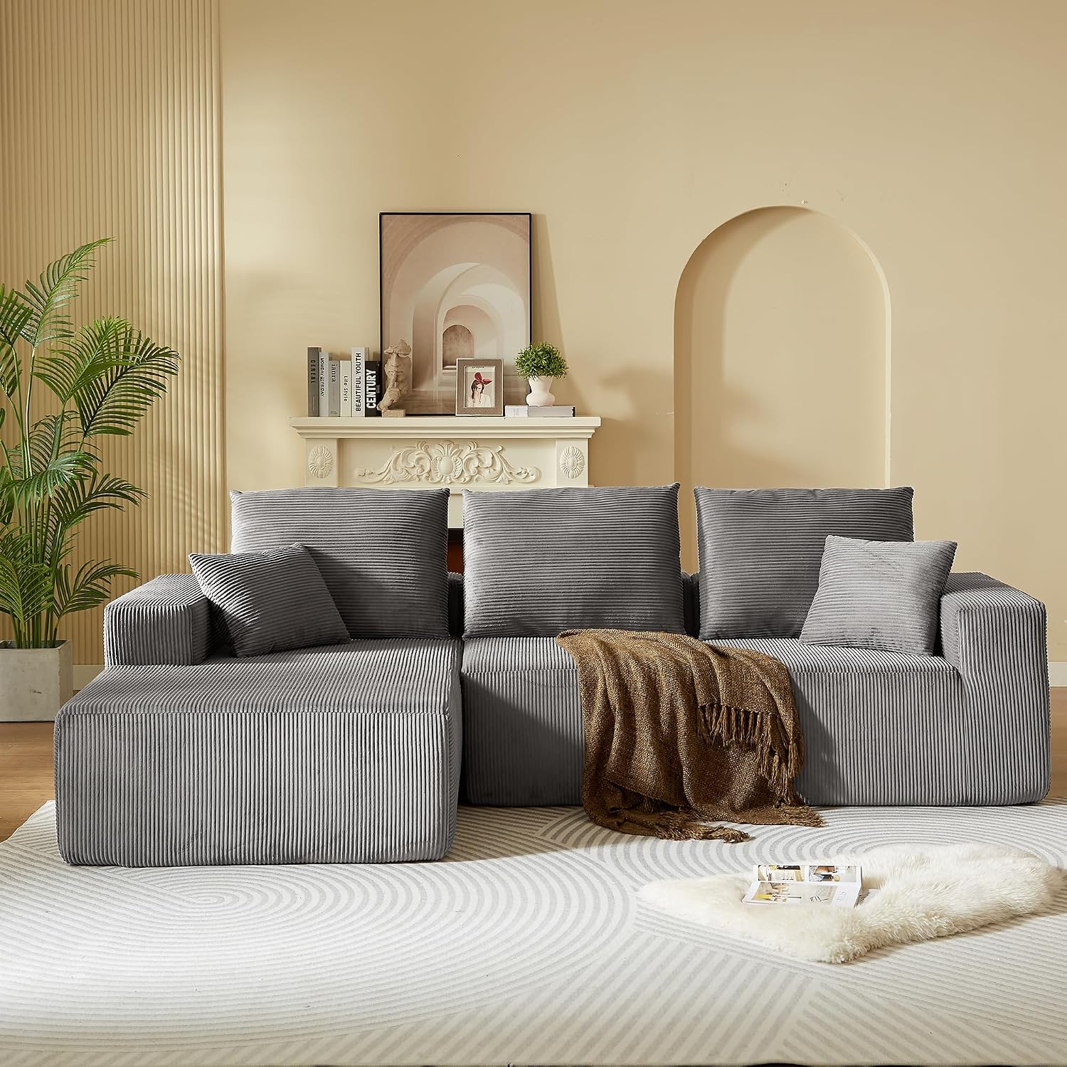 109.4' Oversized Modular Sectional Sofa with Chaise, Convertible L Shaped Cloud Couch with Deep Seat, 35D Full Foam Compressed Boneless Couches for Living Room, Bedroom, Office, No Assembly Required