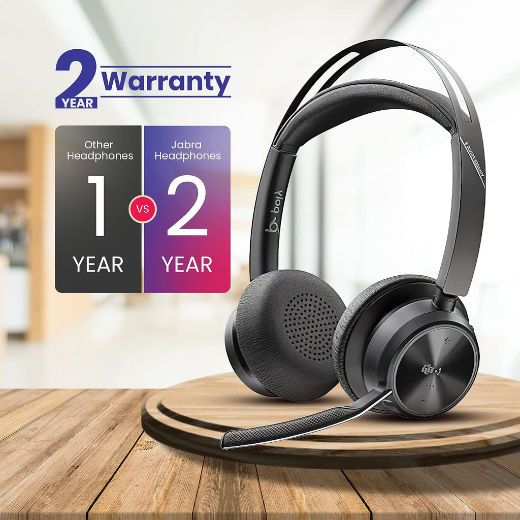 Poly Plantronics Voyager Focus 2 UC, Stereo Bluetooth Headset with Charging Stand, USB C, with USB C to USB A Adapter, Compatible with Teams, Zoom, Connects to Laptop,PC/Mac, Smartphone - GTW Cloth