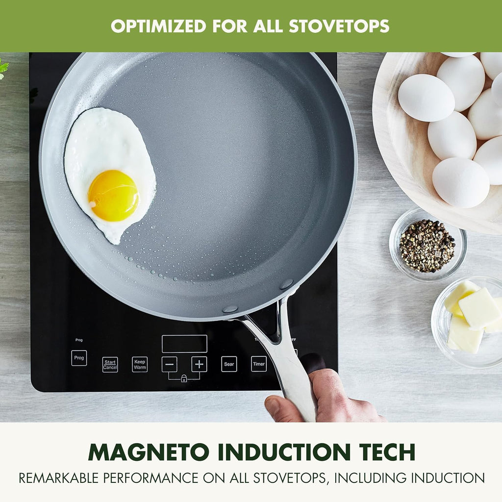 GreenPan Valencia Pro 9 Piece Ceramic Nonstick Cookware Set, PFAS-Free, Induction Ready, Hard Anodized Pots & Pans with Lids, Compatible on All Cooktops, Dishwasher & Oven Safe, Gray