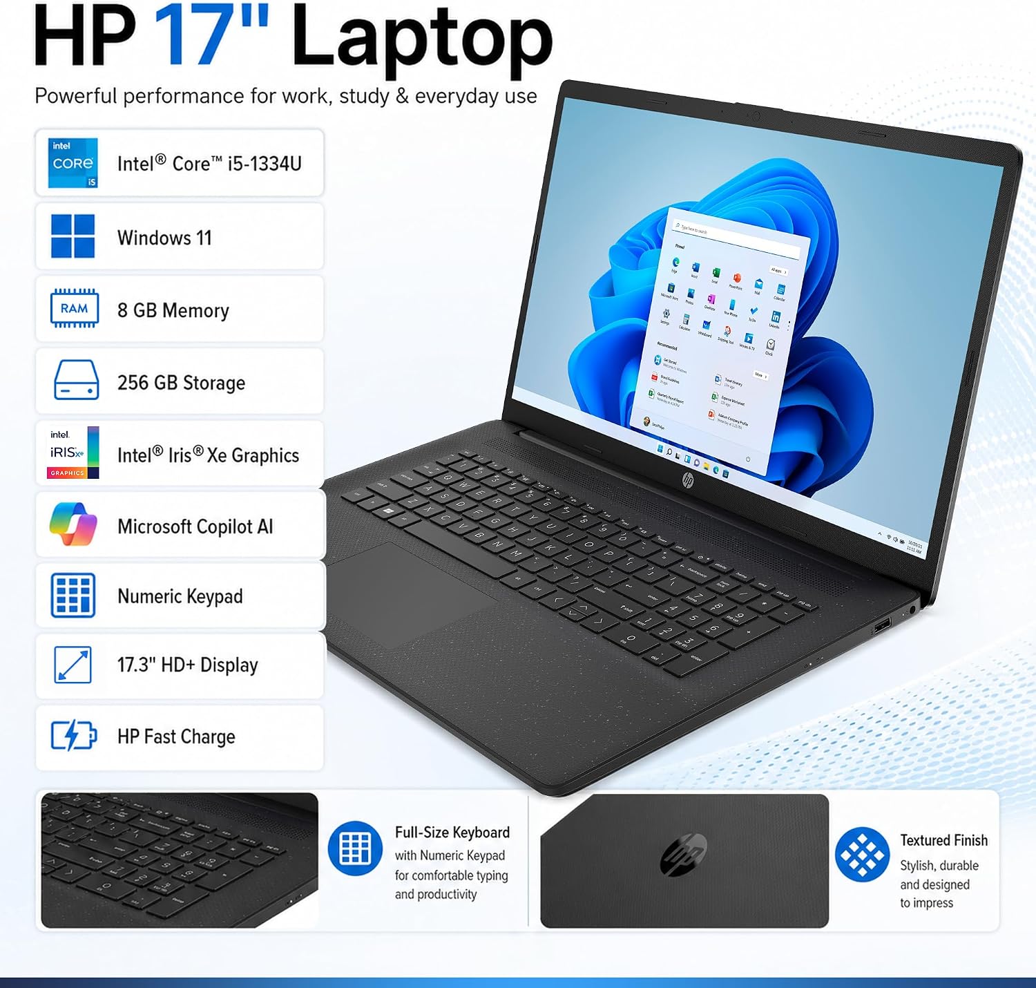 HP 17.3' Business Laptop, 13th Gen Intel i5, 16GB RAM, 1TB SSD, Windows 11 Pro, Wi-Fi 6, Flagship Business Laptop Bundle with Docking Station Jet Black, Free Web Office
