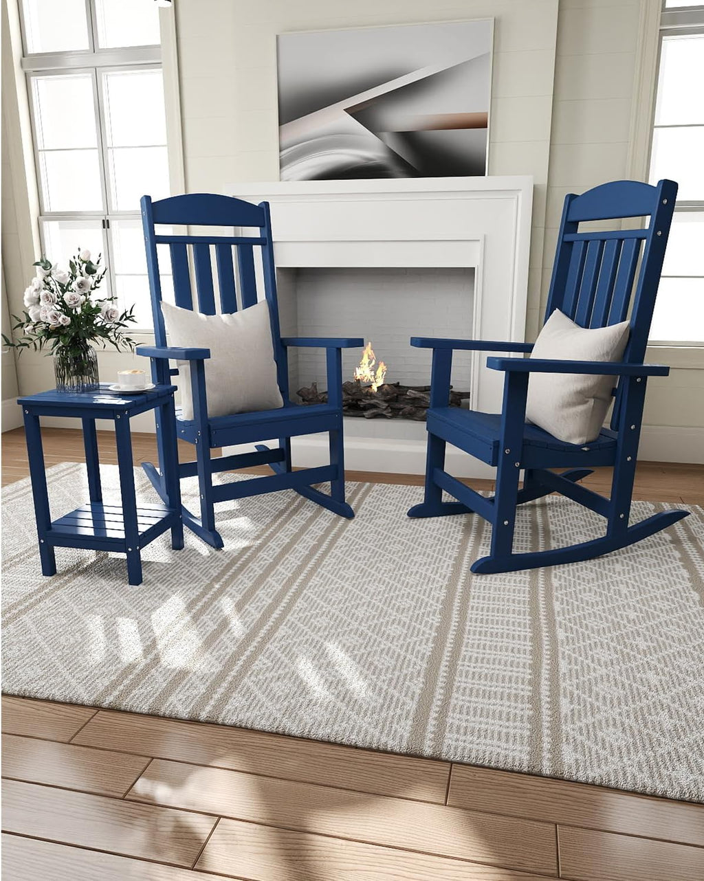 NAVINE Outdoor Rocking Chairs, Oversized High Back Patio Rocking Chairs, All Weather Porch Rocking Chairs for Outside. Navy Blue