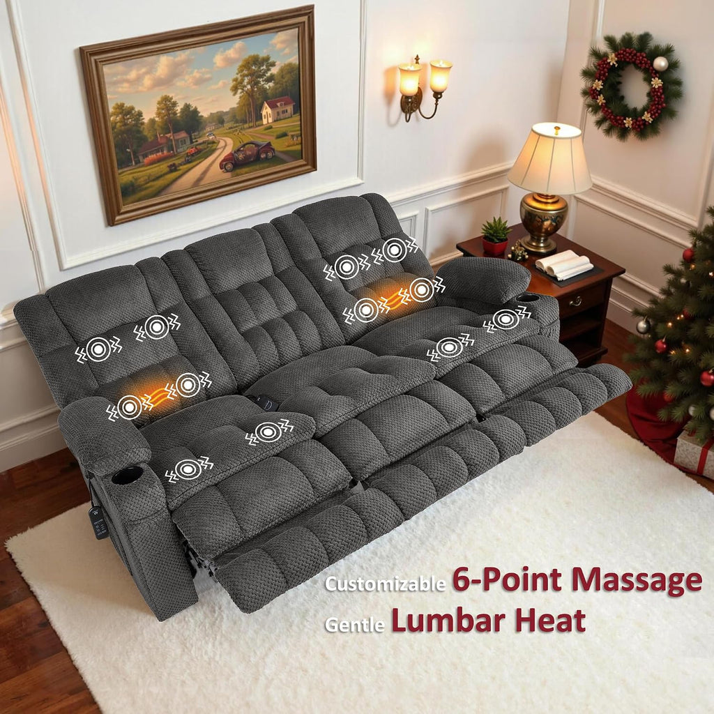 MCombo 80.7' W 3 Seater Power Reclining Sofa with Heat and Vibration Massage, Zero Gravity Recliner Sofa Couch for Living Room, Fabric 6316M3 (Dark Grey, 3-Seater)