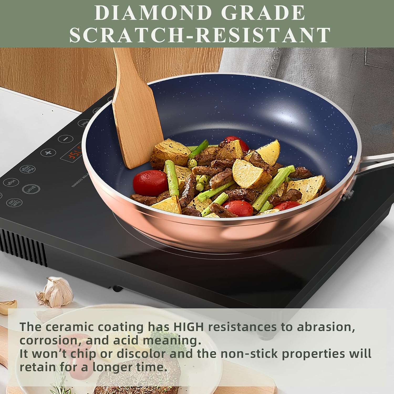 Nuwave 7pc Cookware Set Healthy Duralon Blue Ceramic Nonstick Coated, Diamond Infused Scratch-Resistant, PFAS Free, Oven Safe, Induction Ready & Evenly Heats, Tempered Glass Lids & Stay-Cool Handle